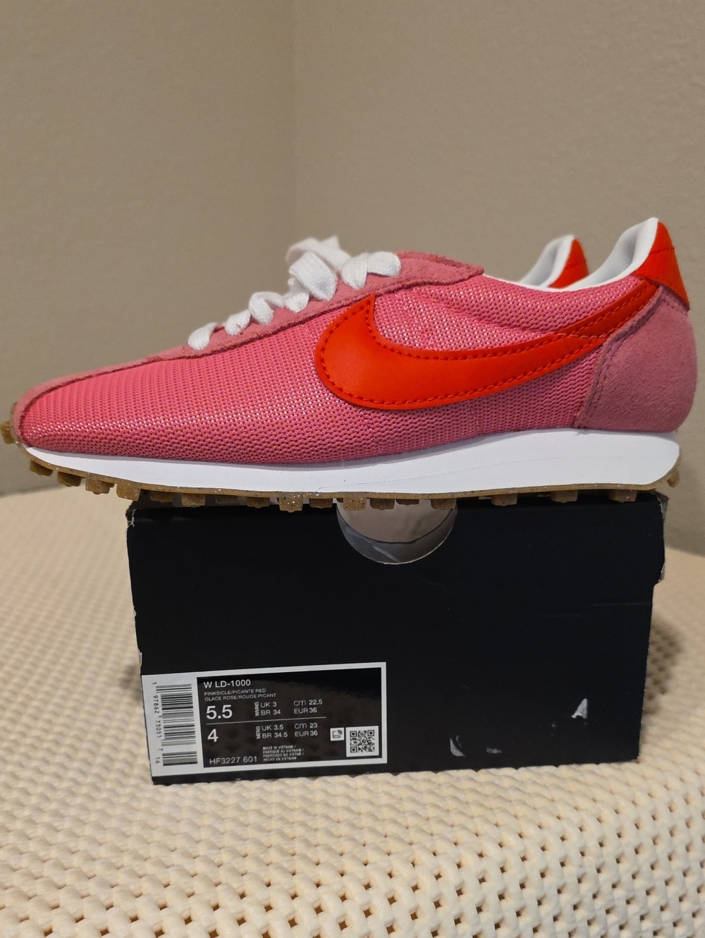 Nike W LD 1000 Waffle Runner Pink with Red Swoosh